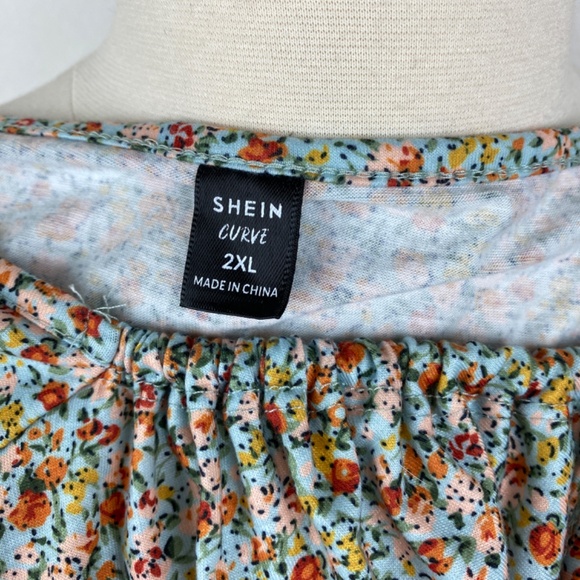 Shein Curve Floral Cropped Top 2XL Puff Sleeve Boho Peasant Country Farm Style - Picture 9 of 11